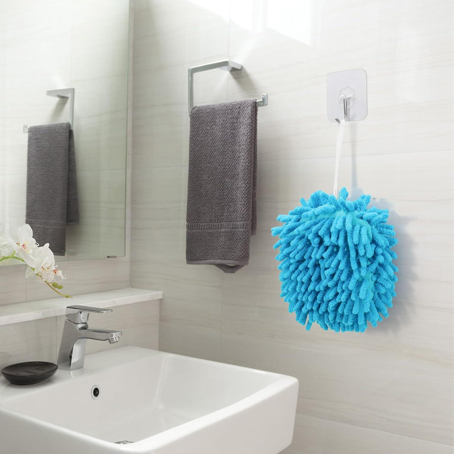 Set de 3 Toallas de Mano Chenilla Azul con 3 Ganchos Adhesivos