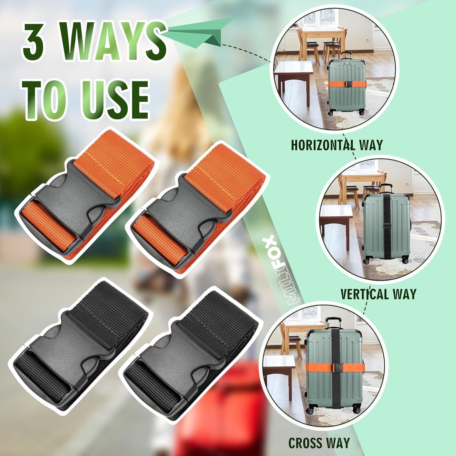 Correas de Equipaje Ajustables Milifox 4 Piezas Naranja y Negro