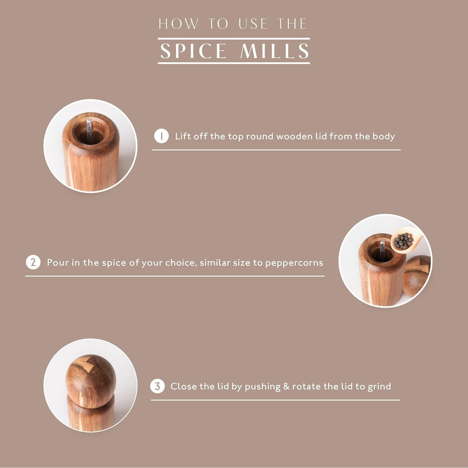 Molino de Sal y Pimienta Recargable Monday Moose - Acacia 2 Piezas