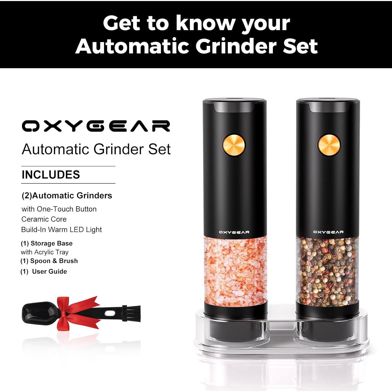 Juego de Molinillos Eléctricos de Sal y Pimienta OxyGear 2Pcs