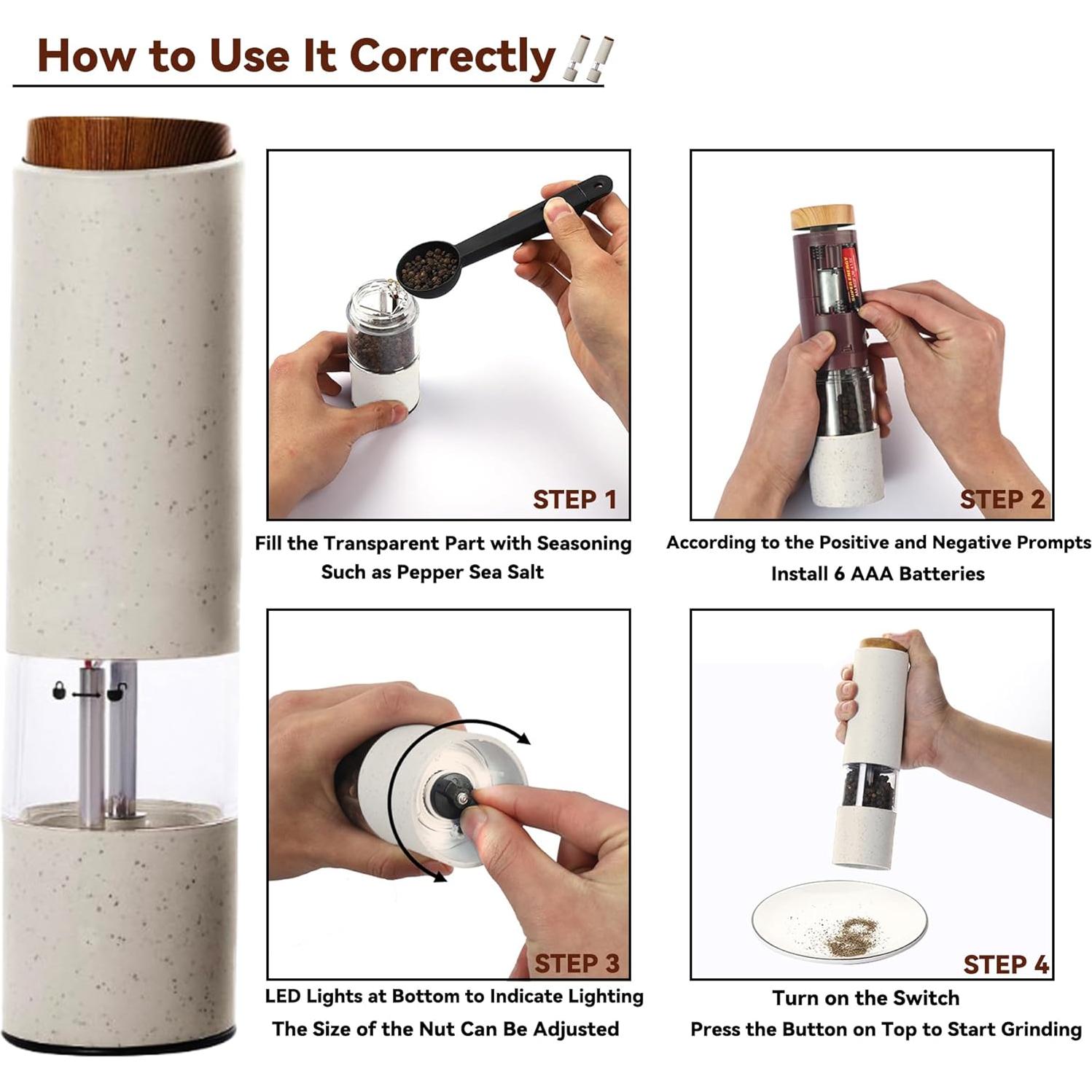 Juego de Molinillos Eléctricos de Sal y Pimienta FelRelWel 2PCS