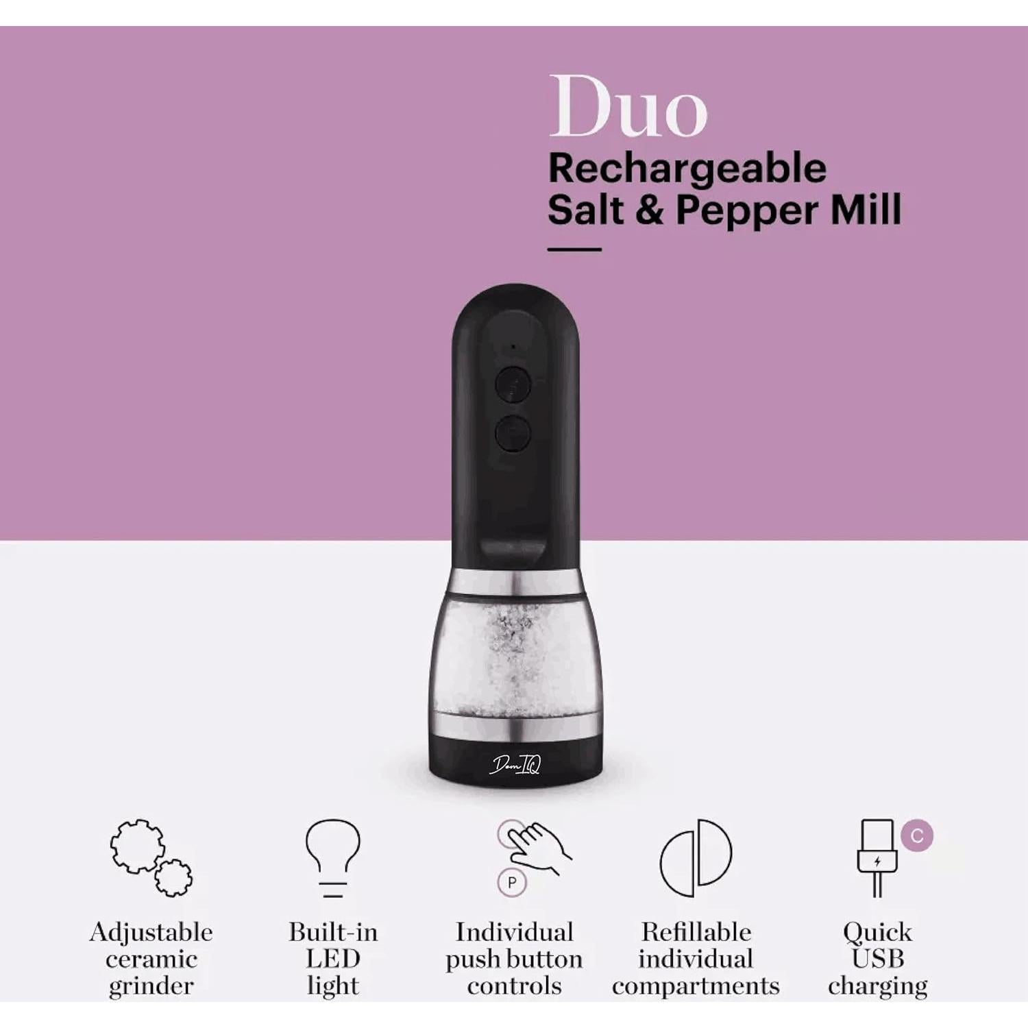 Molino de Sal y Pimienta Eléctrico DomIQ 2-en-1 Recargable USB