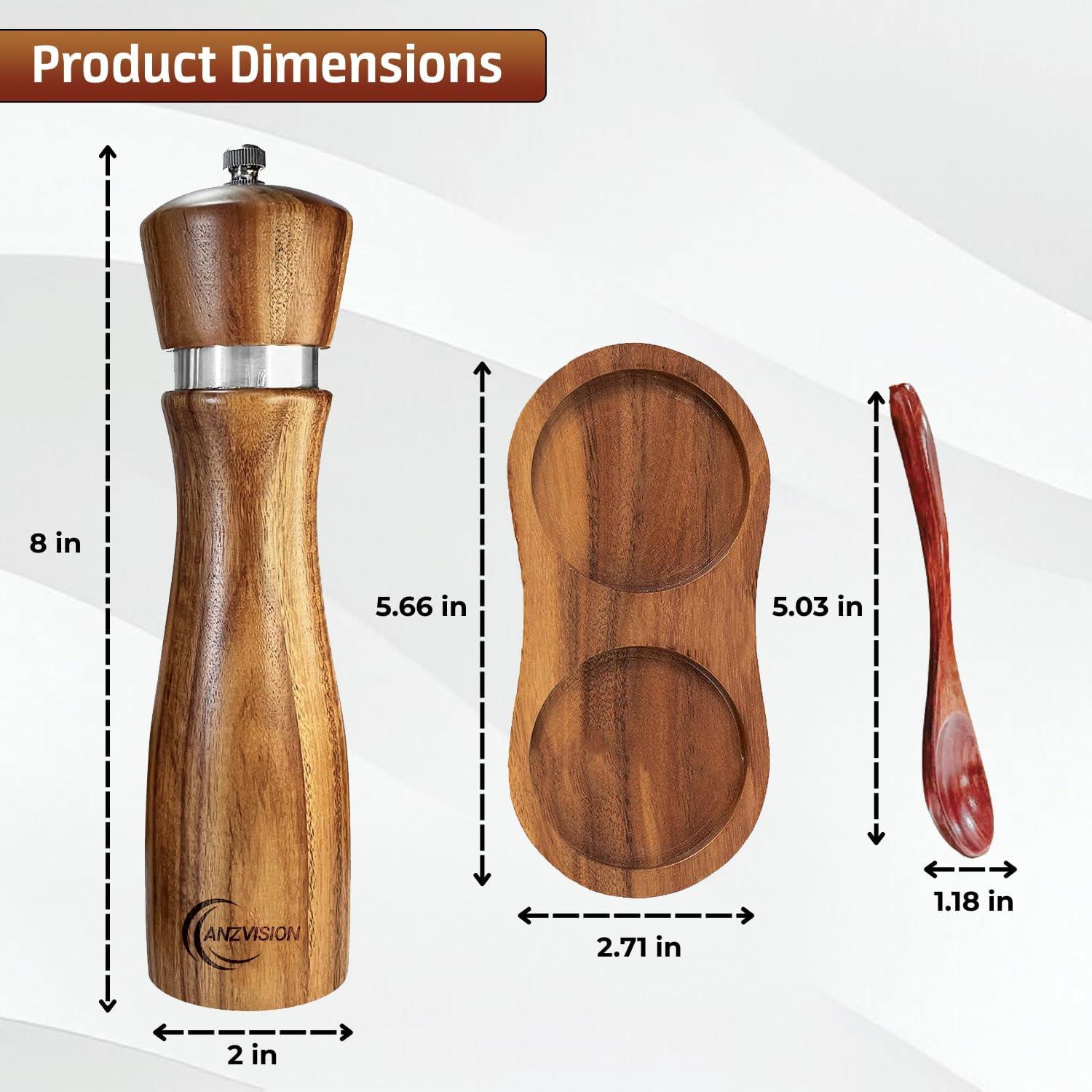 Juego de Molinillos de Sal y Pimienta ANZVISION 20 cm Madera Acacia