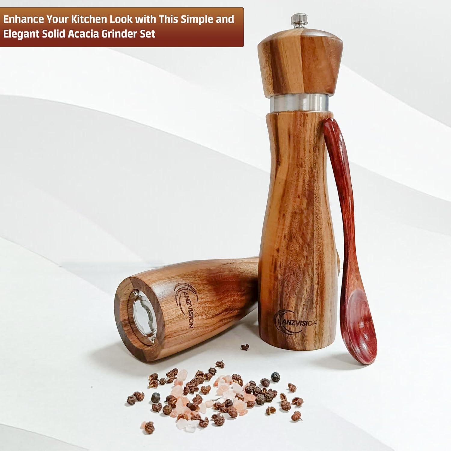 Juego de Molinillos de Sal y Pimienta ANZVISION 20 cm Madera Acacia