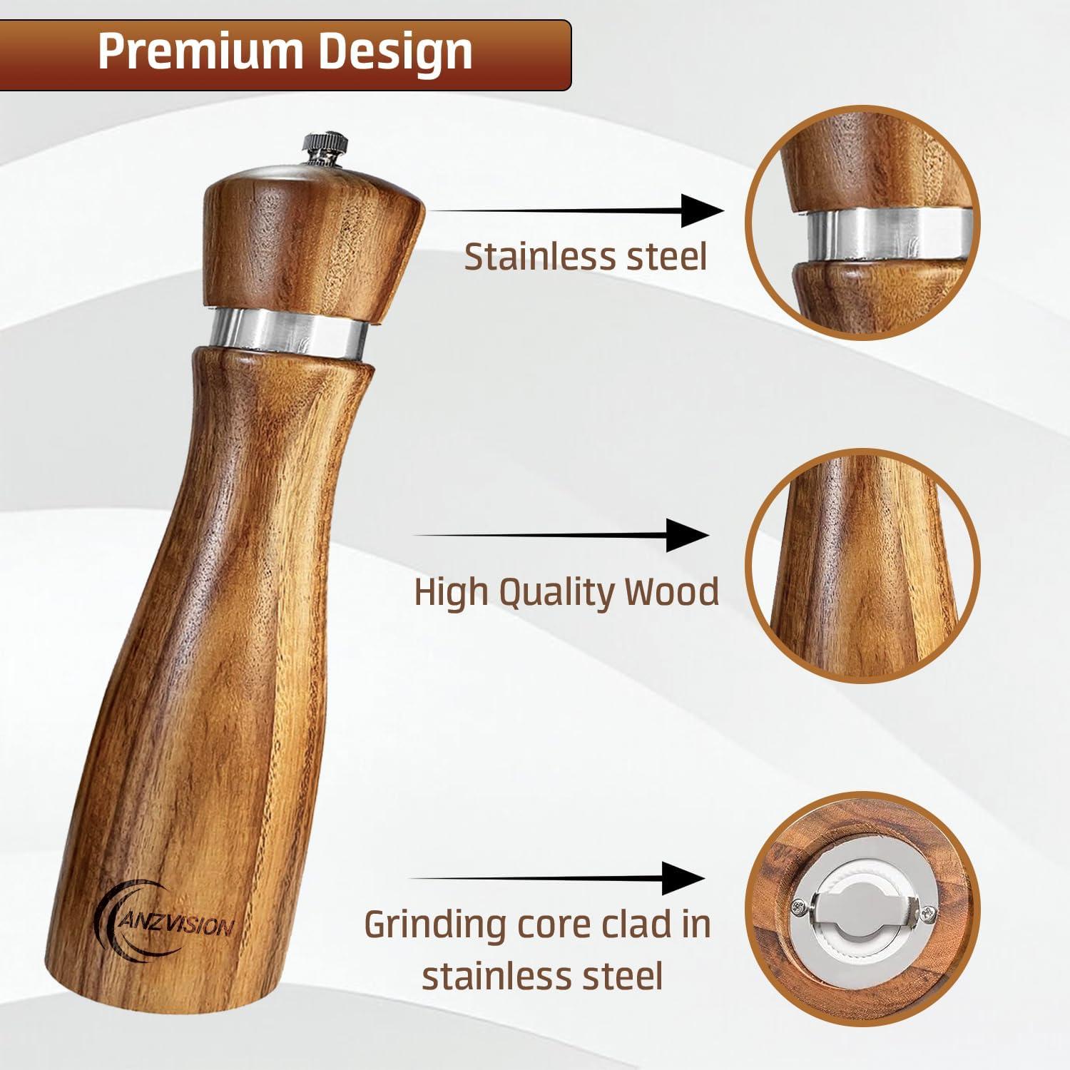 Juego de Molinillos de Sal y Pimienta ANZVISION 20 cm Madera Acacia