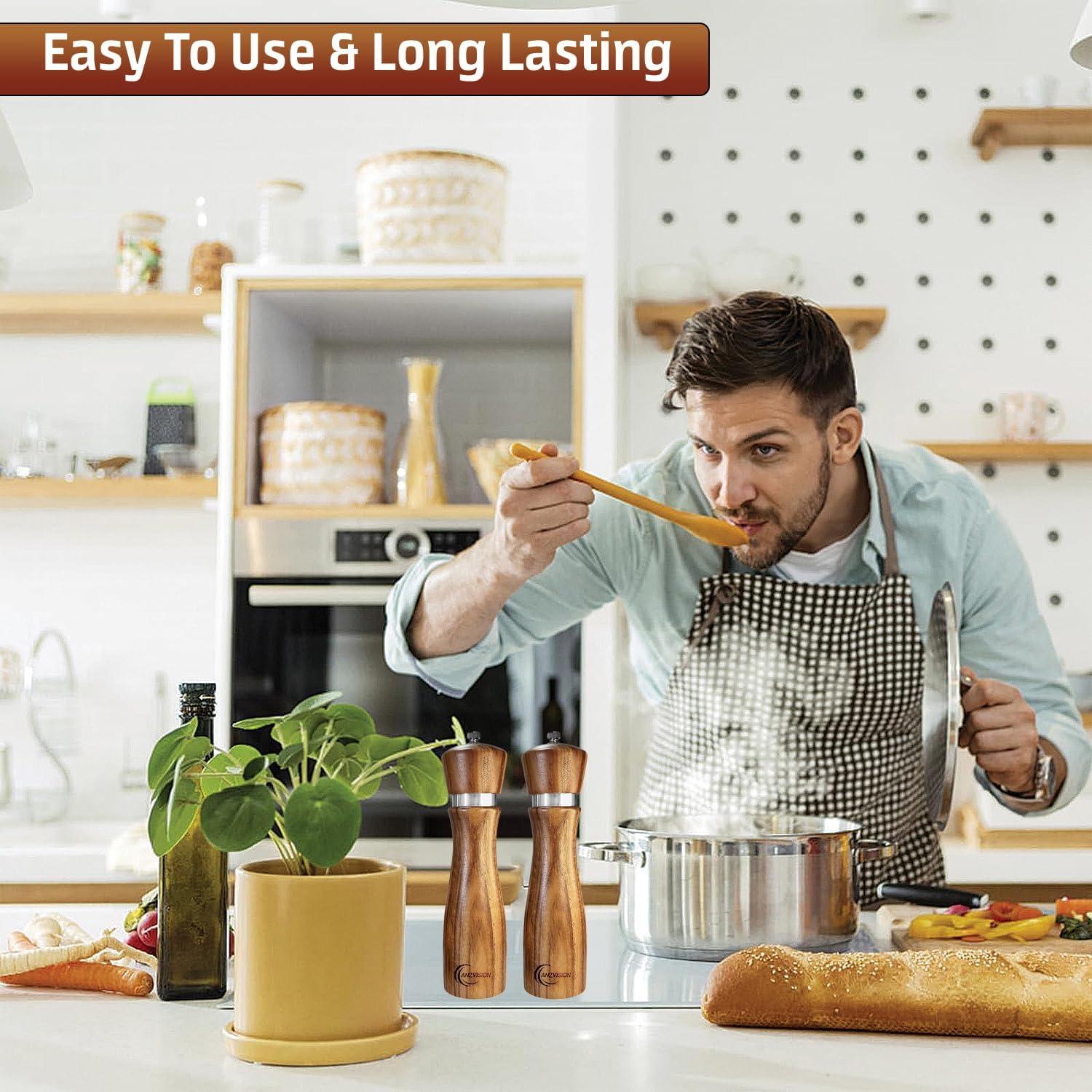 Juego de Molinillos de Sal y Pimienta ANZVISION 20 cm Madera Acacia