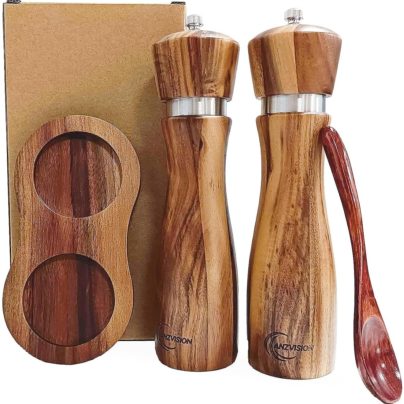 Juego de Molinillos de Sal y Pimienta ANZVISION 20 cm Madera Acacia