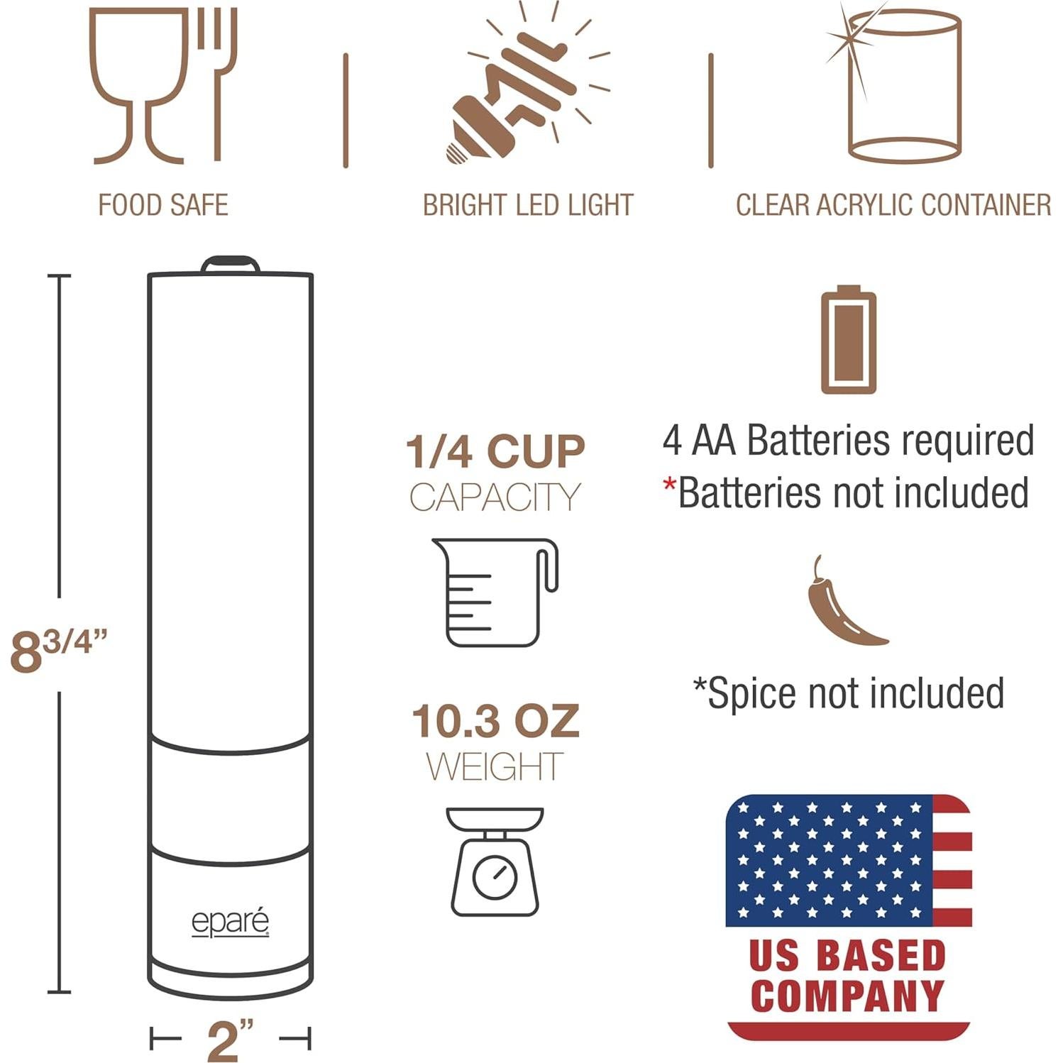 Molinillo de Sal y Pimienta Eléctrico Eparé con Luz LED