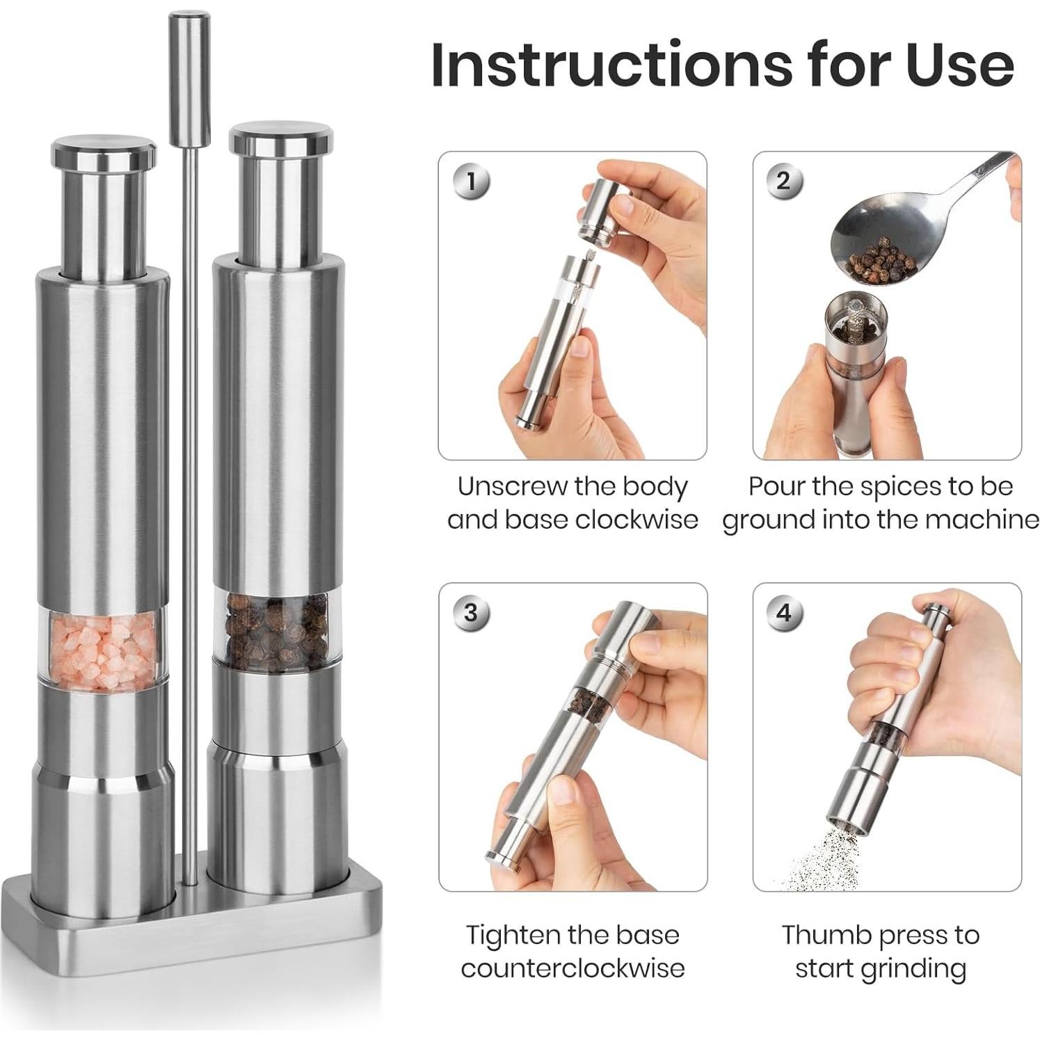 Juego de Molinillos de Sal y Pimienta Shker Acero Inoxidable 15.24 cm