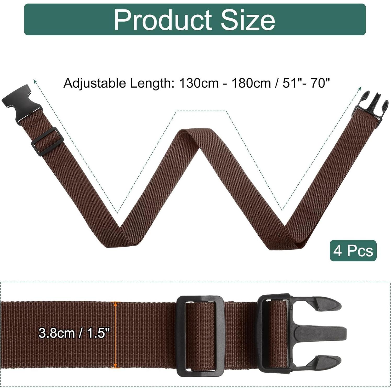 Correas de Equipaje Ajustables uxcell 4 Pcs Marrón Oscuro 130-180 cm