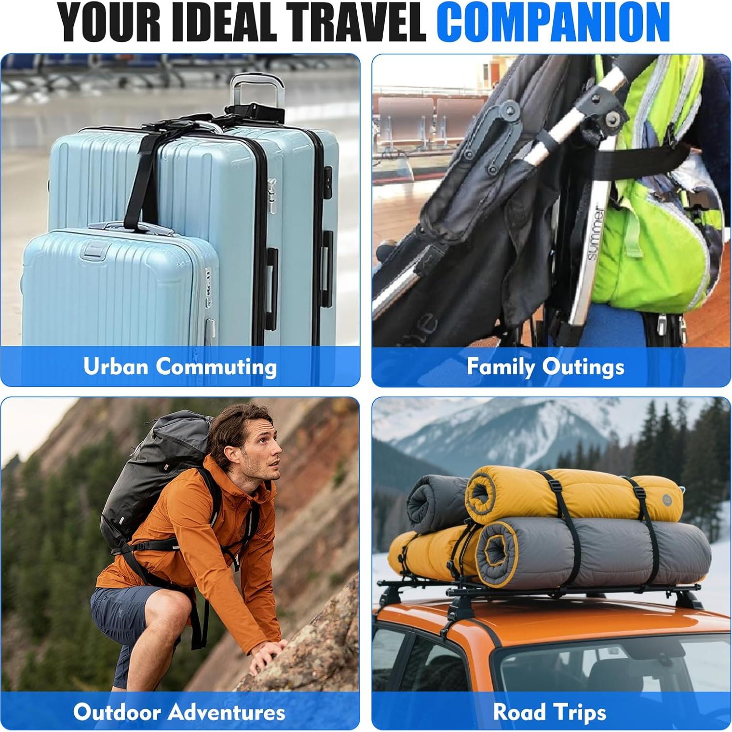 Paquete de 2 correas de equipaje ajustables Wiratca Negro