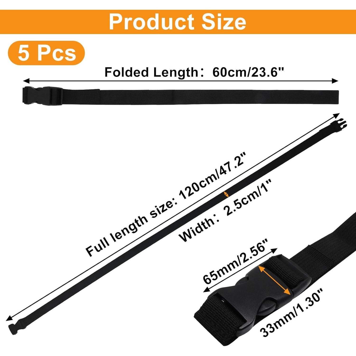 5 Correás de Nylon Ajustables S SYDIEN 1" x 120 cm Negro