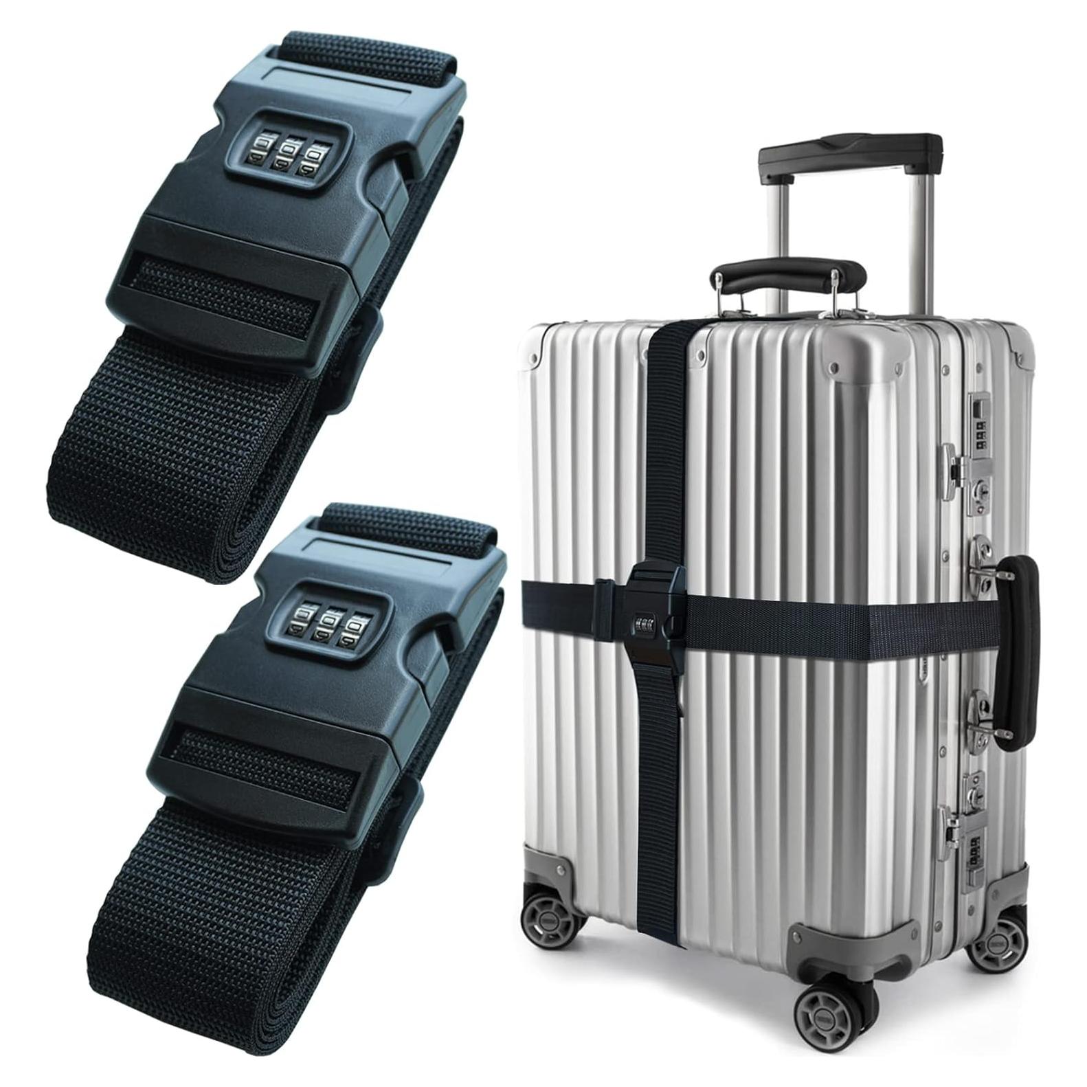 Correa de Equipaje VVEIFO 2 Pcs 198 cm Ajustable Nylon Negro