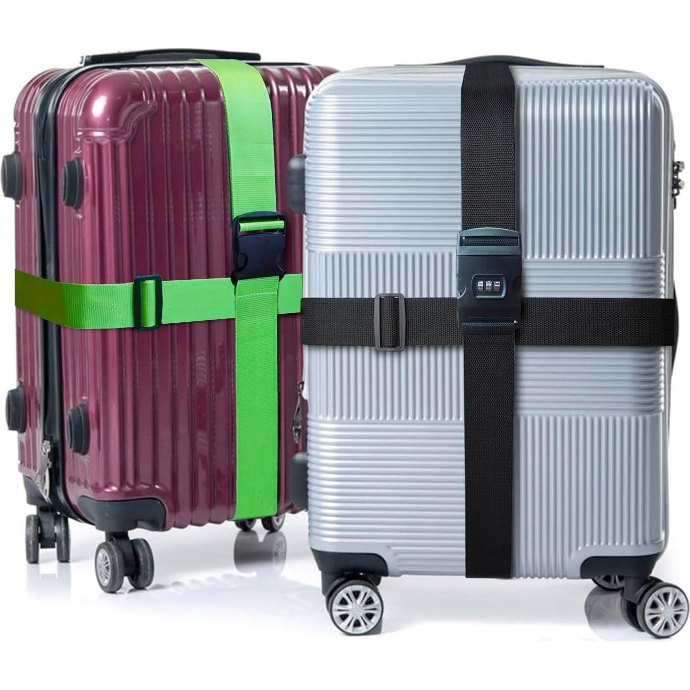 Correa de Equipaje VVEIFO 2 Pcs 198 cm Ajustable Nylon Negro