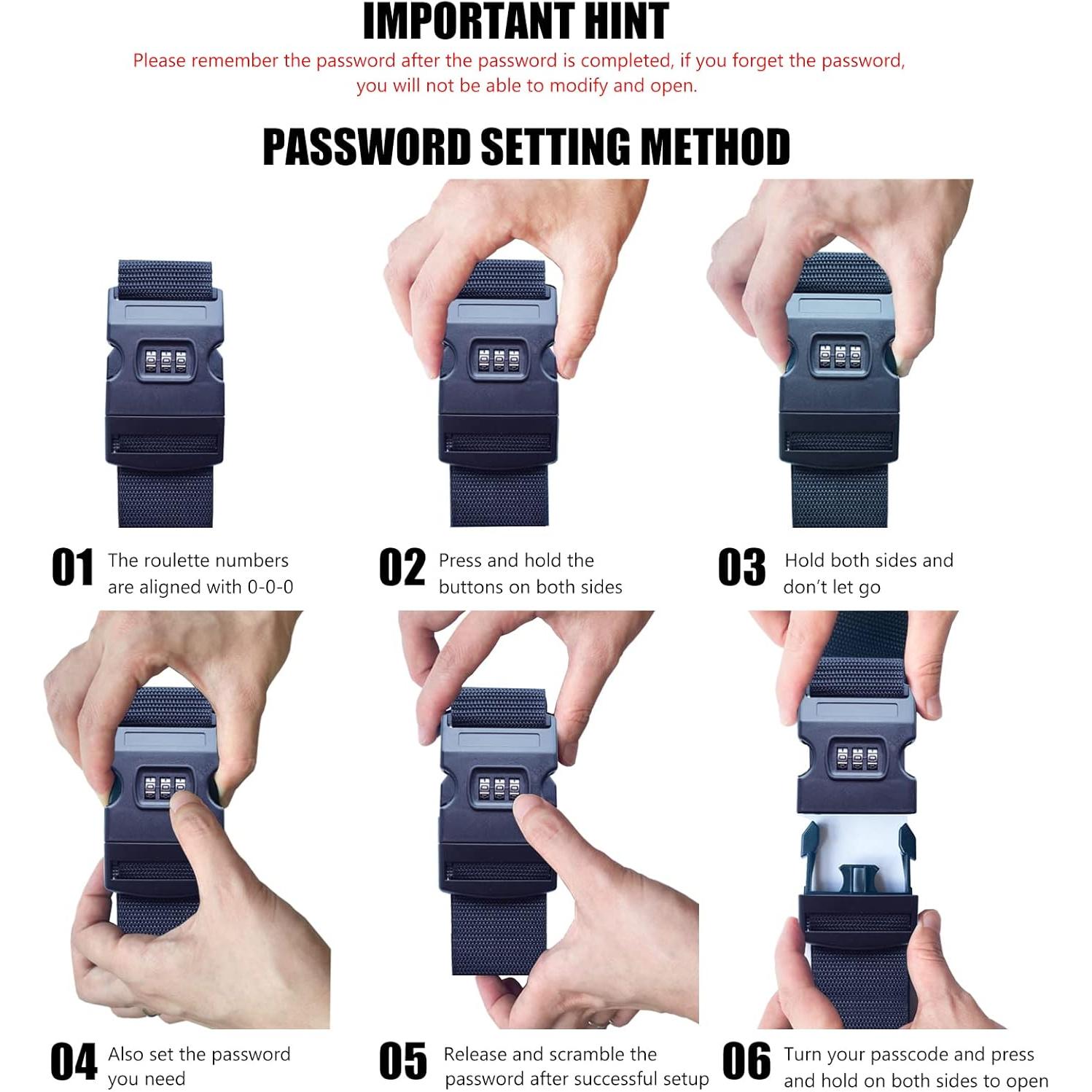 Correa de Equipaje VVEIFO 2 Pcs 198 cm Ajustable Nylon Negro