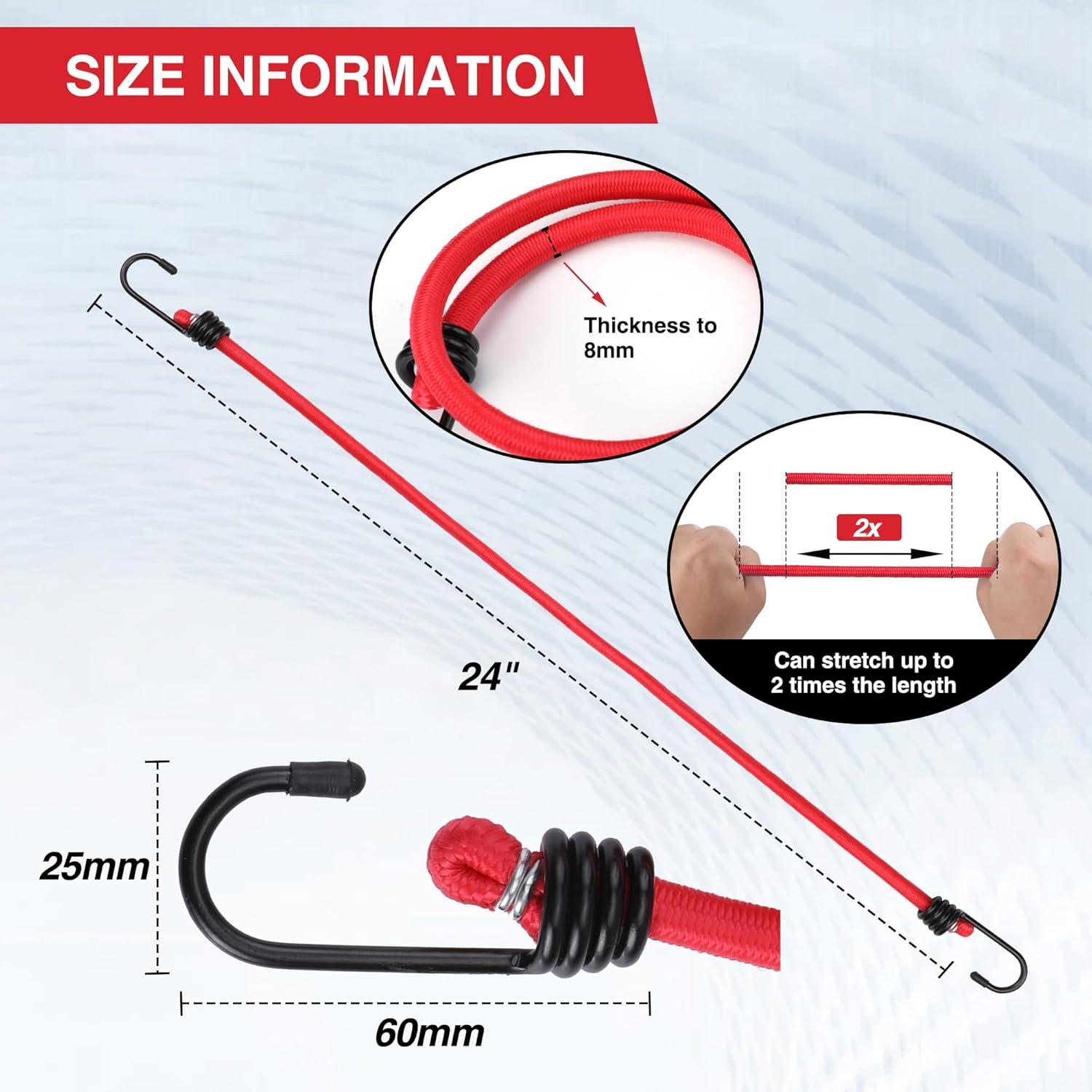 Cuerda Elástica WORKPRO 60 cm con Ganchos - Paquete de 4