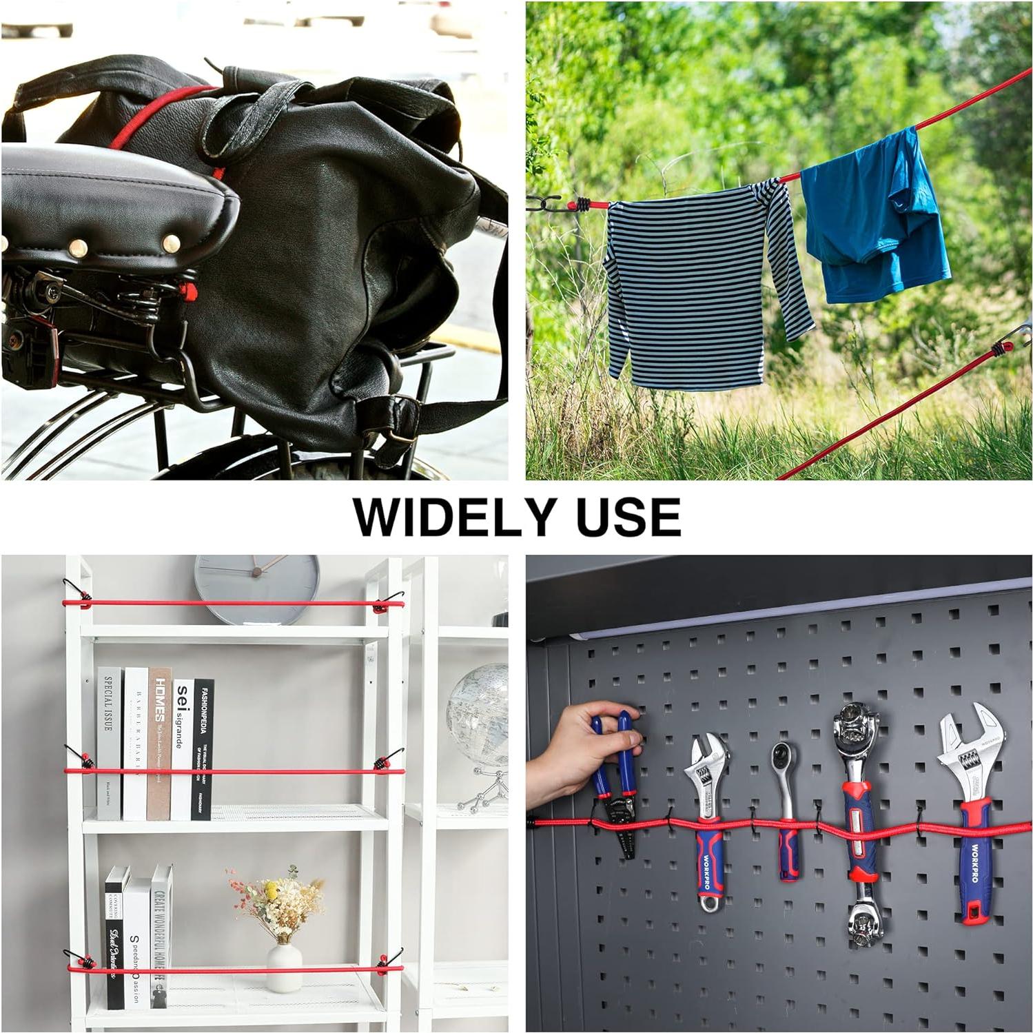 Cuerda Elástica WORKPRO 60 cm con Ganchos - Paquete de 4