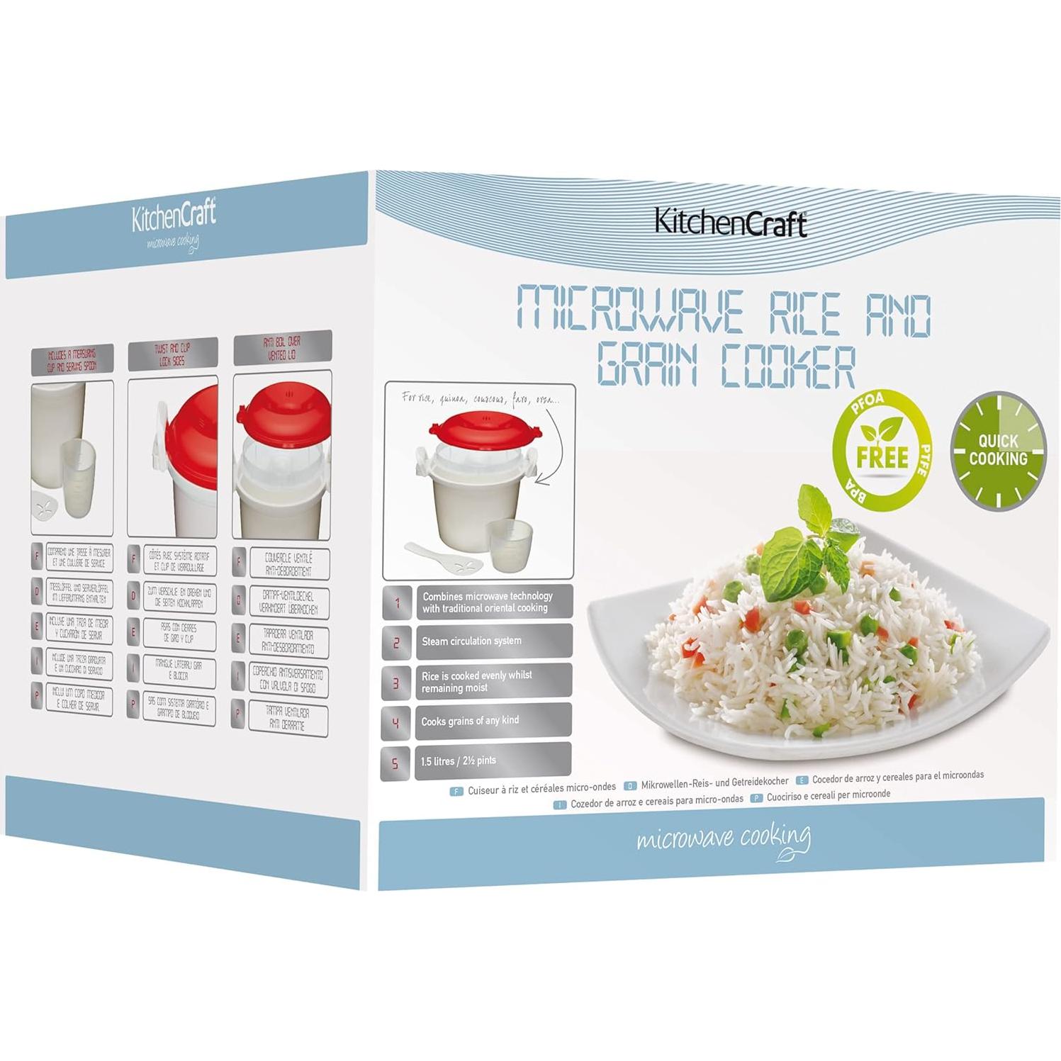 Cocinero de Arroz KitchenCraft - Vaporera Microondas 1.5L BPA Free