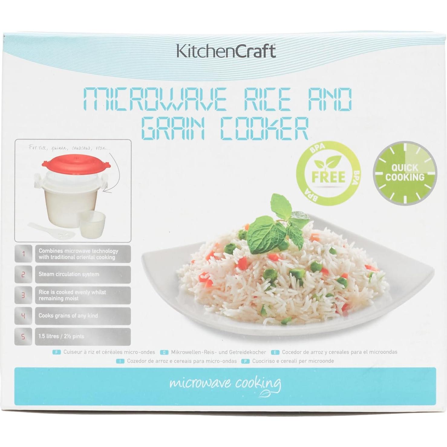 Cocinero de Arroz KitchenCraft - Vaporera Microondas 1.5L BPA Free