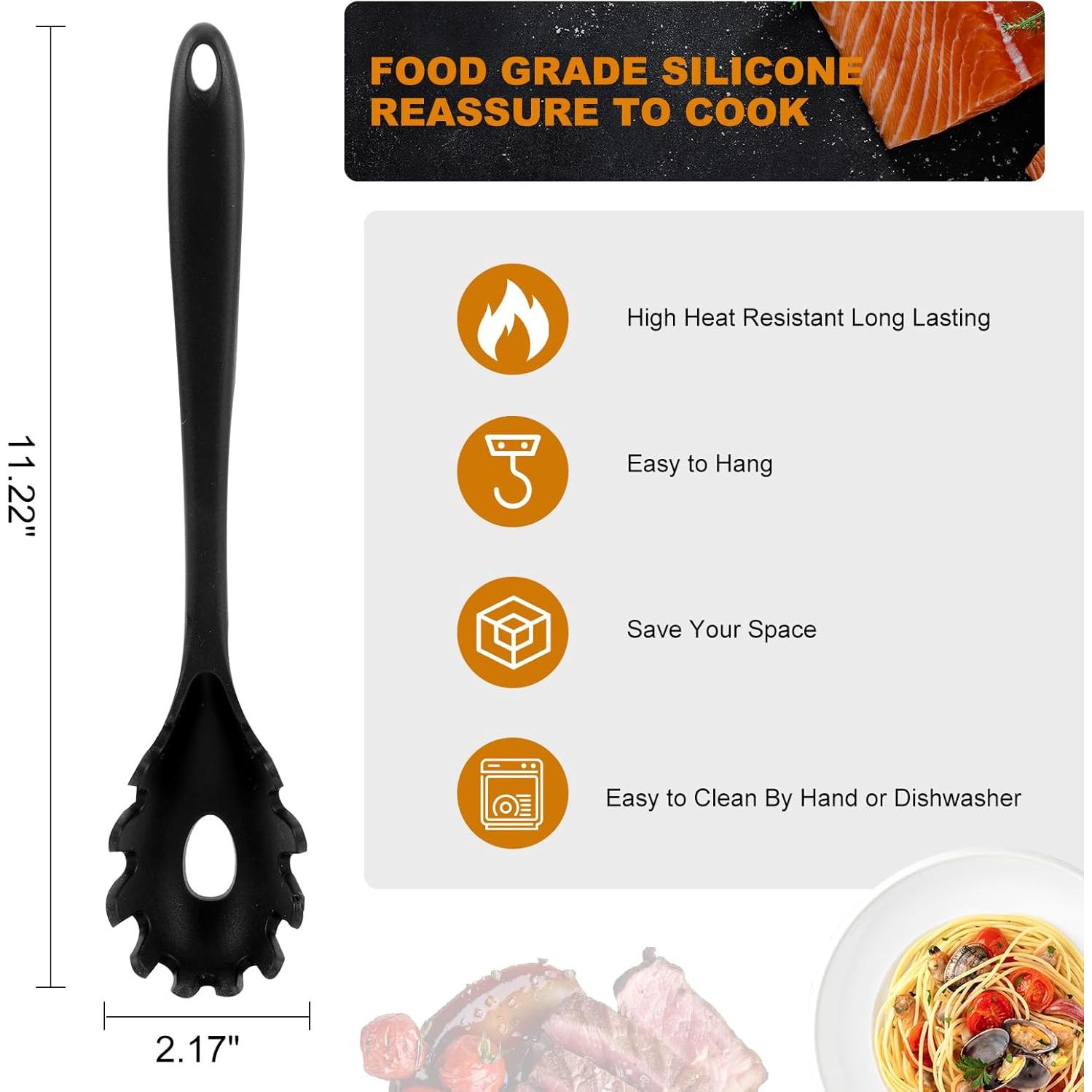 Juego de Cuchara y Pinzas de Pasta Silicona HEBEILF 28.5 cm