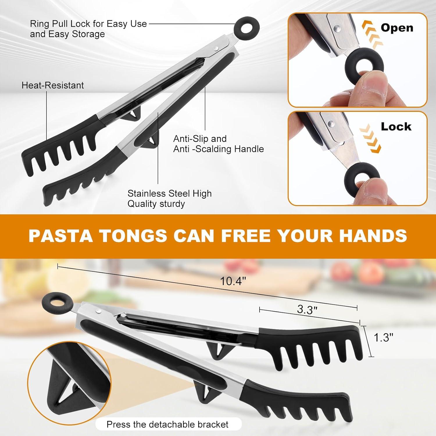 Juego de Cuchara y Pinzas de Pasta Silicona HEBEILF 28.5 cm