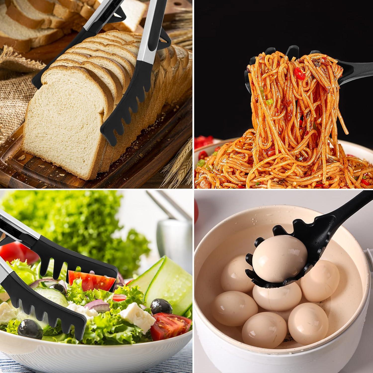 Juego de Cuchara y Pinzas de Pasta Silicona HEBEILF 28.5 cm