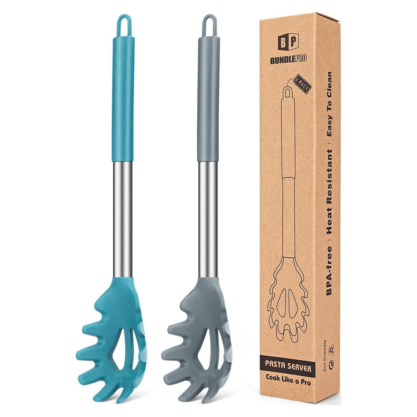 Juego de 2 Tenedores de Pasta Silicona Bundlepro Gris-Azul