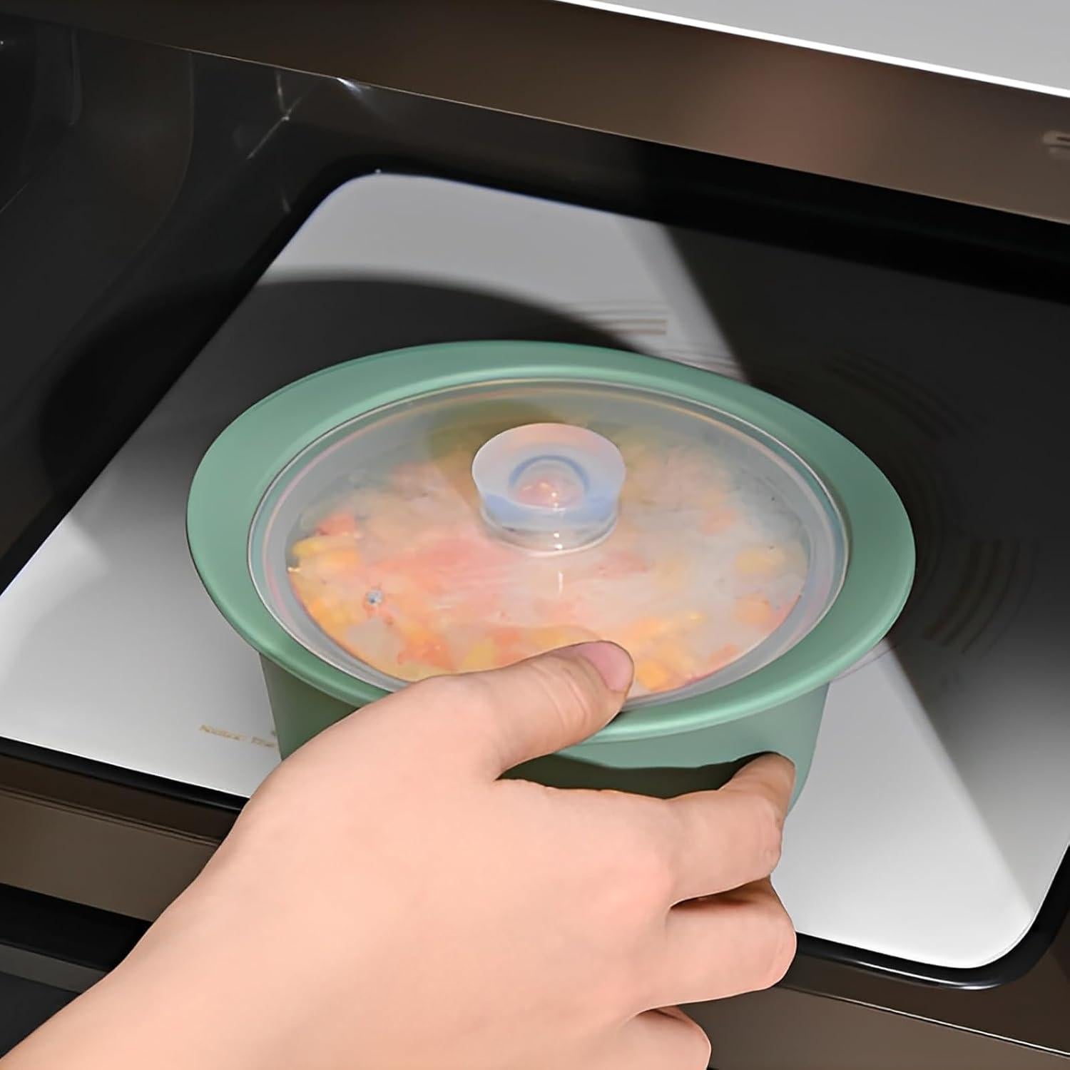 Tazón de Silicona Grande Azul para Microondas y Almacenamiento