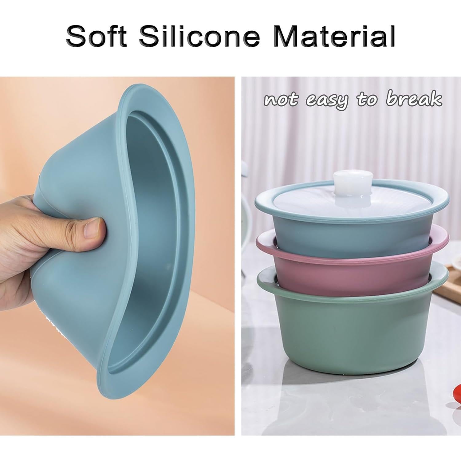 Tazón de Silicona Grande Azul para Microondas y Almacenamiento