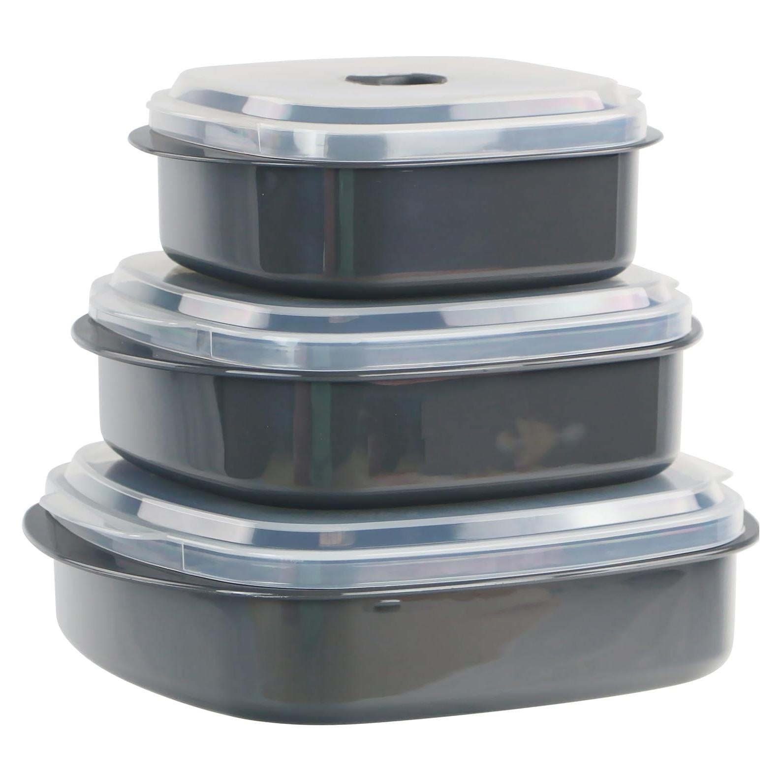 Juego de Contenedores de Microondas Reston Lloyd - 3 Tazones 0.68L, 0.95L, 1.13L, Herméticos y Apto para Lavavajillas