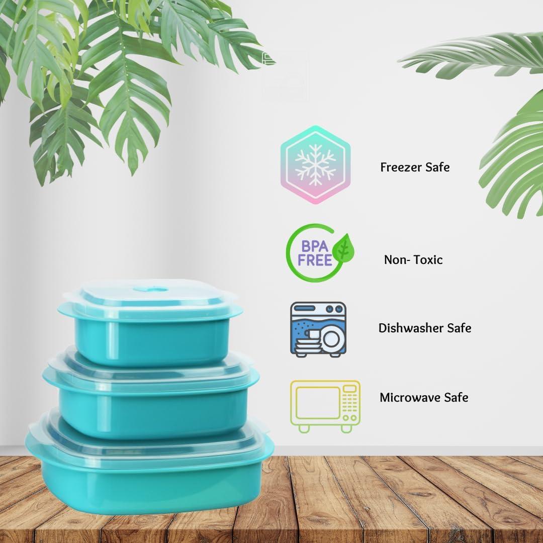 Juego de Contenedores de Microondas Reston Lloyd - 3 Tazones 0.68L, 0.95L, 1.13L, Herméticos y Apto para Lavavajillas