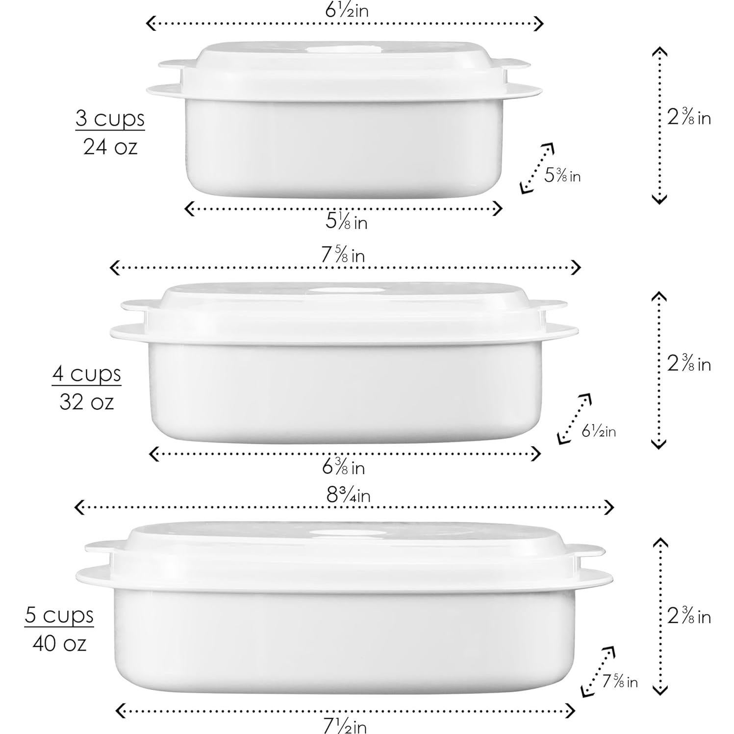 Juego de Contenedores de Microondas Reston Lloyd - 3 Tazones 0.68L, 0.95L, 1.13L, Herméticos y Apto para Lavavajillas