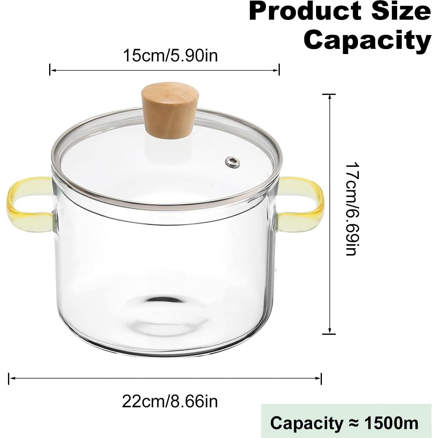 Olla de vidrio borosilicato CADUFUELLY 1.5L con tapa y asas