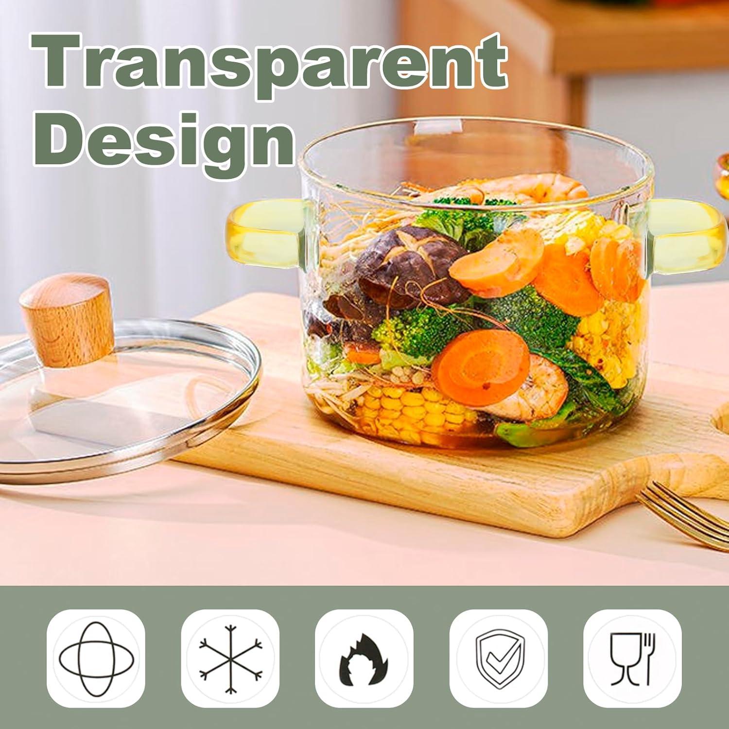 Olla de vidrio borosilicato CADUFUELLY 1.5L con tapa y asas