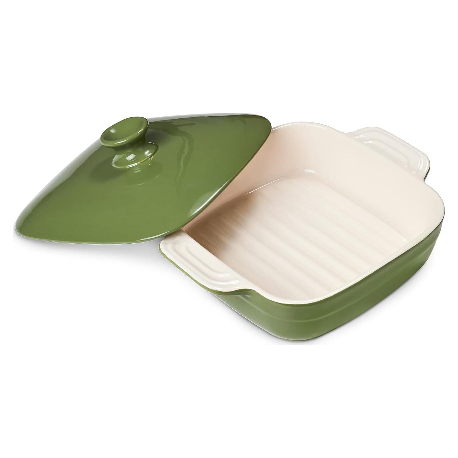 Plato para hornear DOWAN 1.5L cerámica verde con tapa