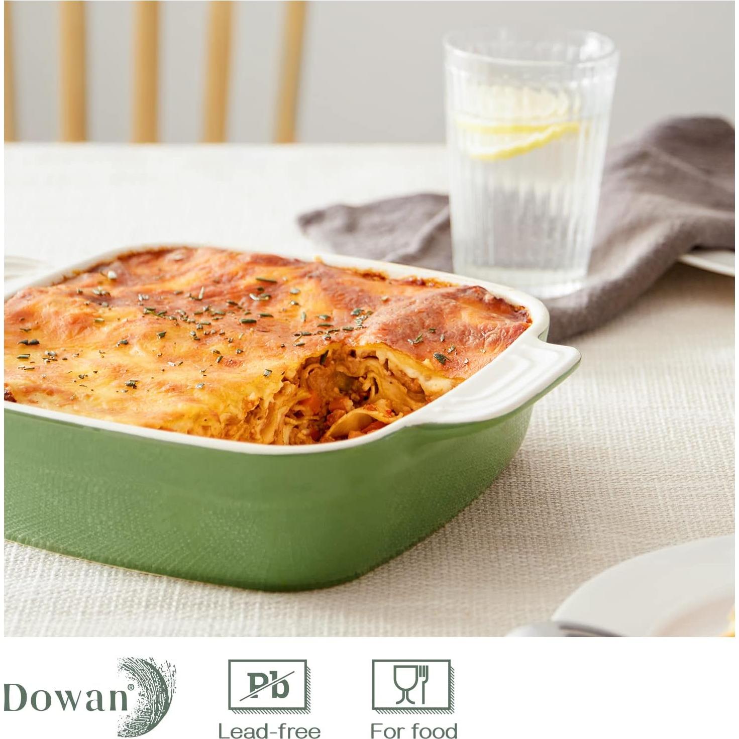 Plato para hornear DOWAN 1.5L cerámica verde con tapa