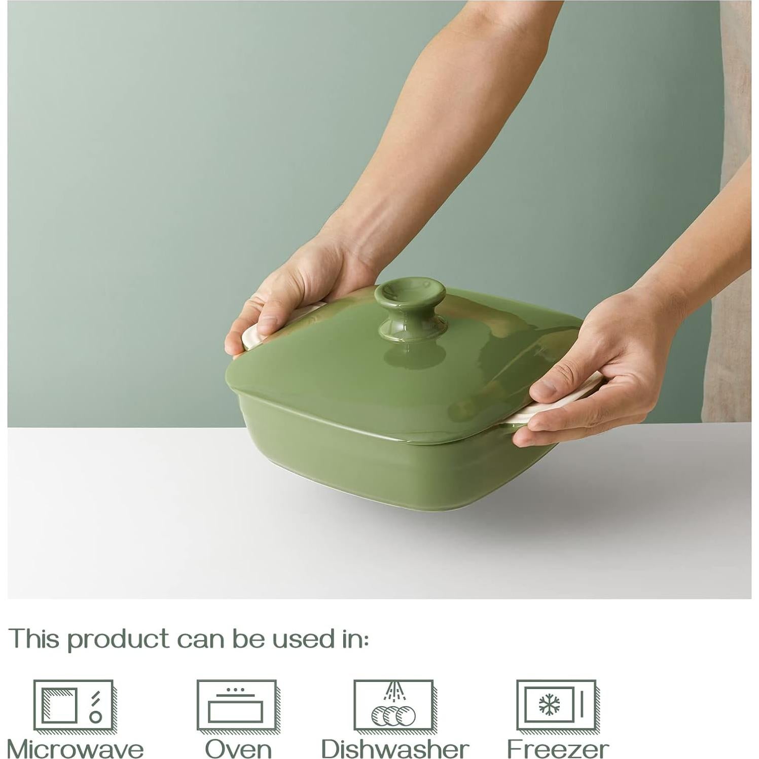 Plato para hornear DOWAN 1.5L cerámica verde con tapa