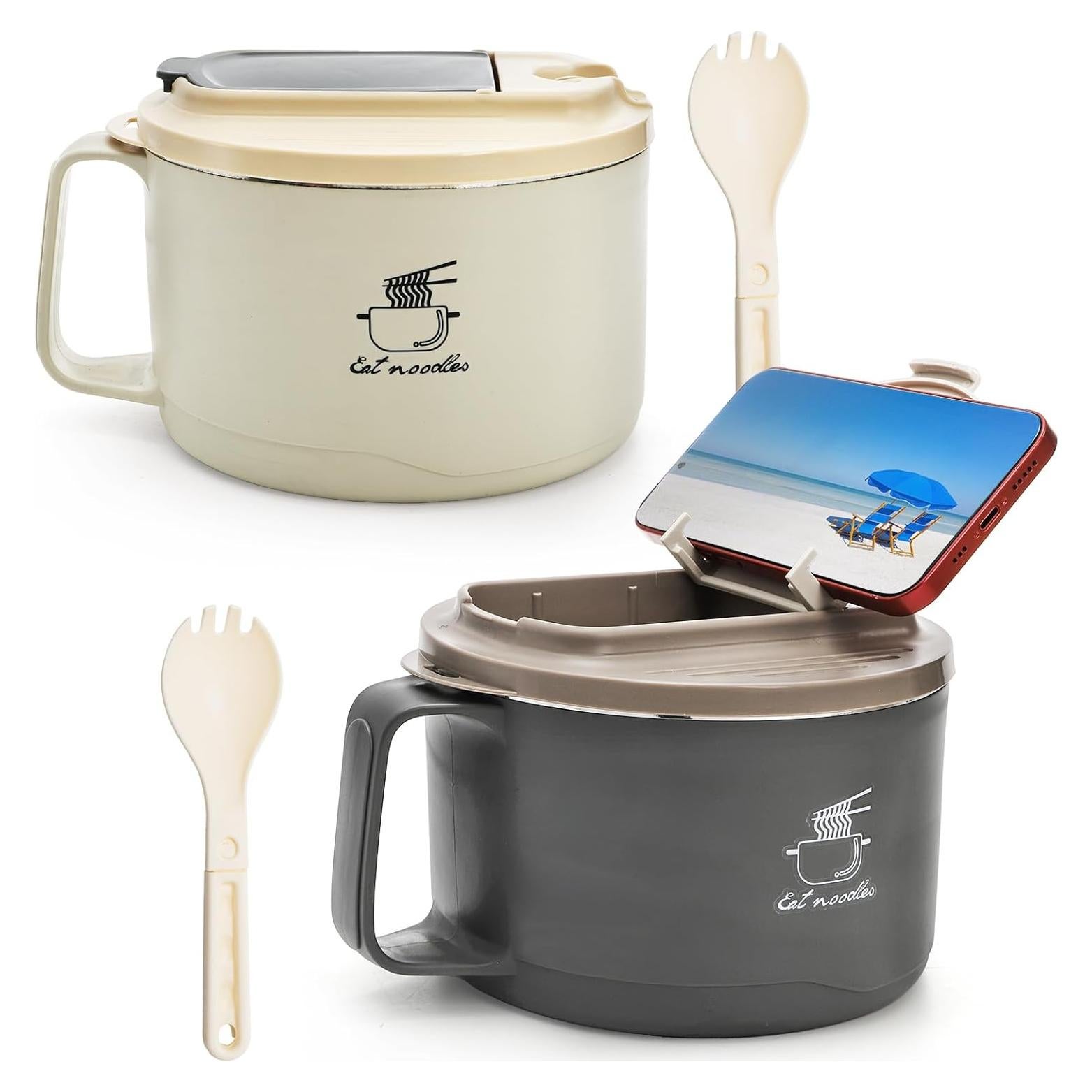 Yesland 2 Tazones de Ramen 1.1 L con Tapa y Mango para Microondas