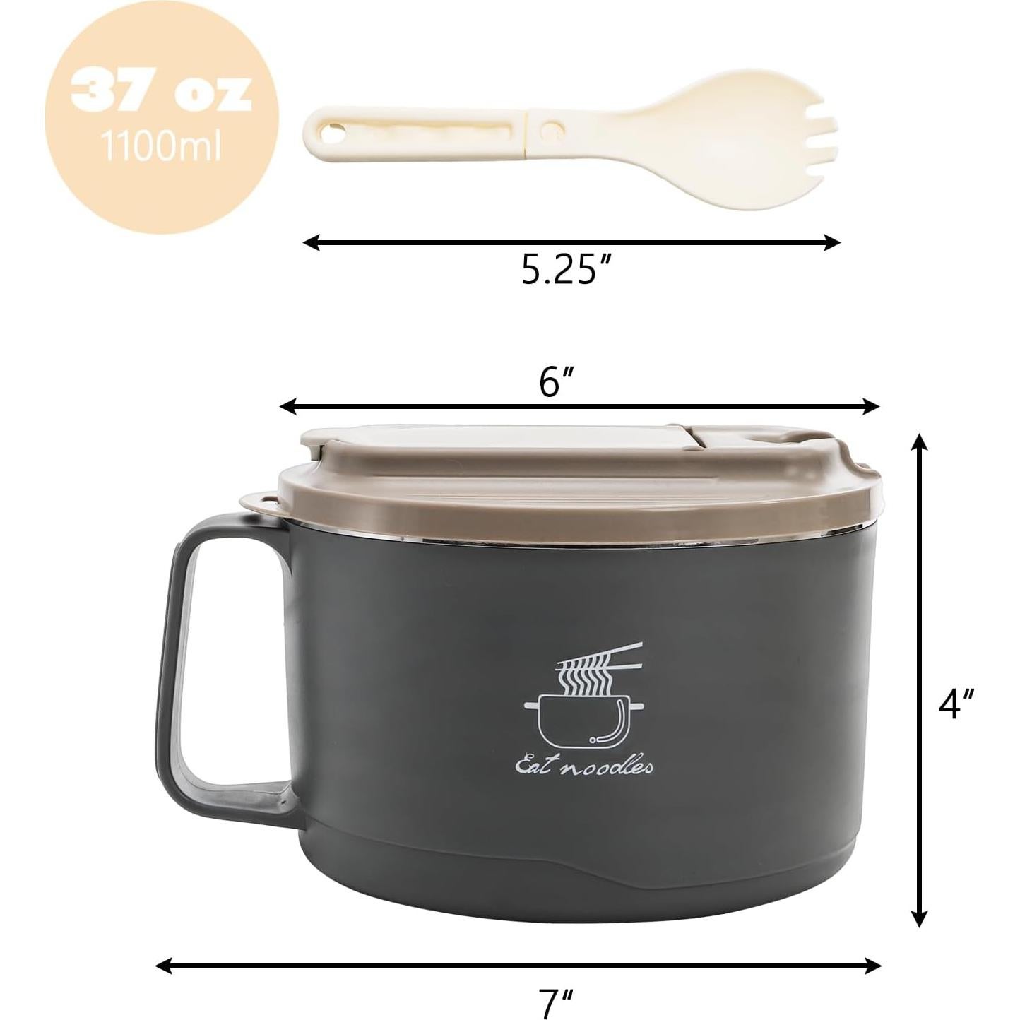 Yesland 2 Tazones de Ramen 1.1 L con Tapa y Mango para Microondas