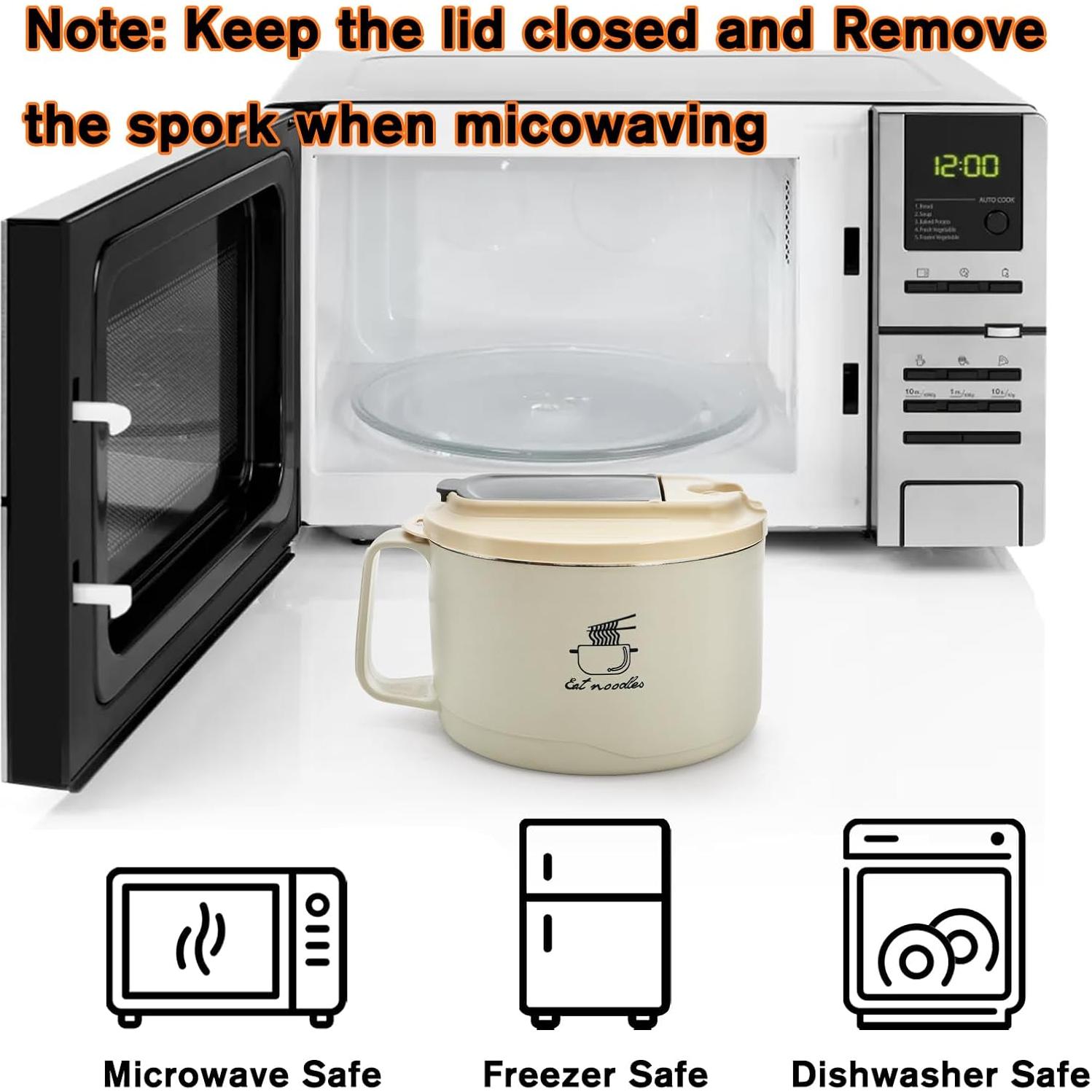 Yesland 2 Tazones de Ramen 1.1 L con Tapa y Mango para Microondas