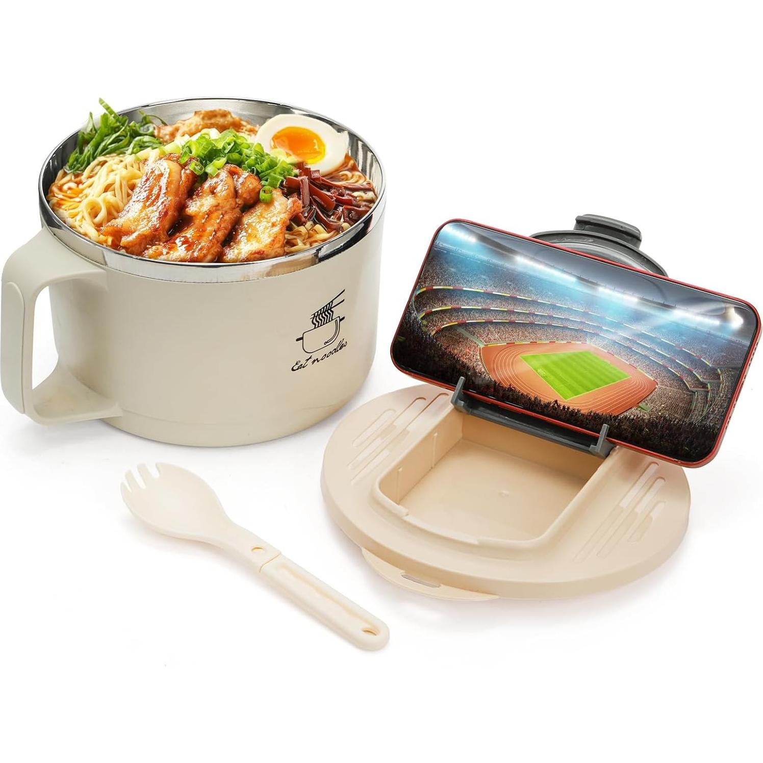 Yesland 2 Tazones de Ramen 1.1 L con Tapa y Mango para Microondas