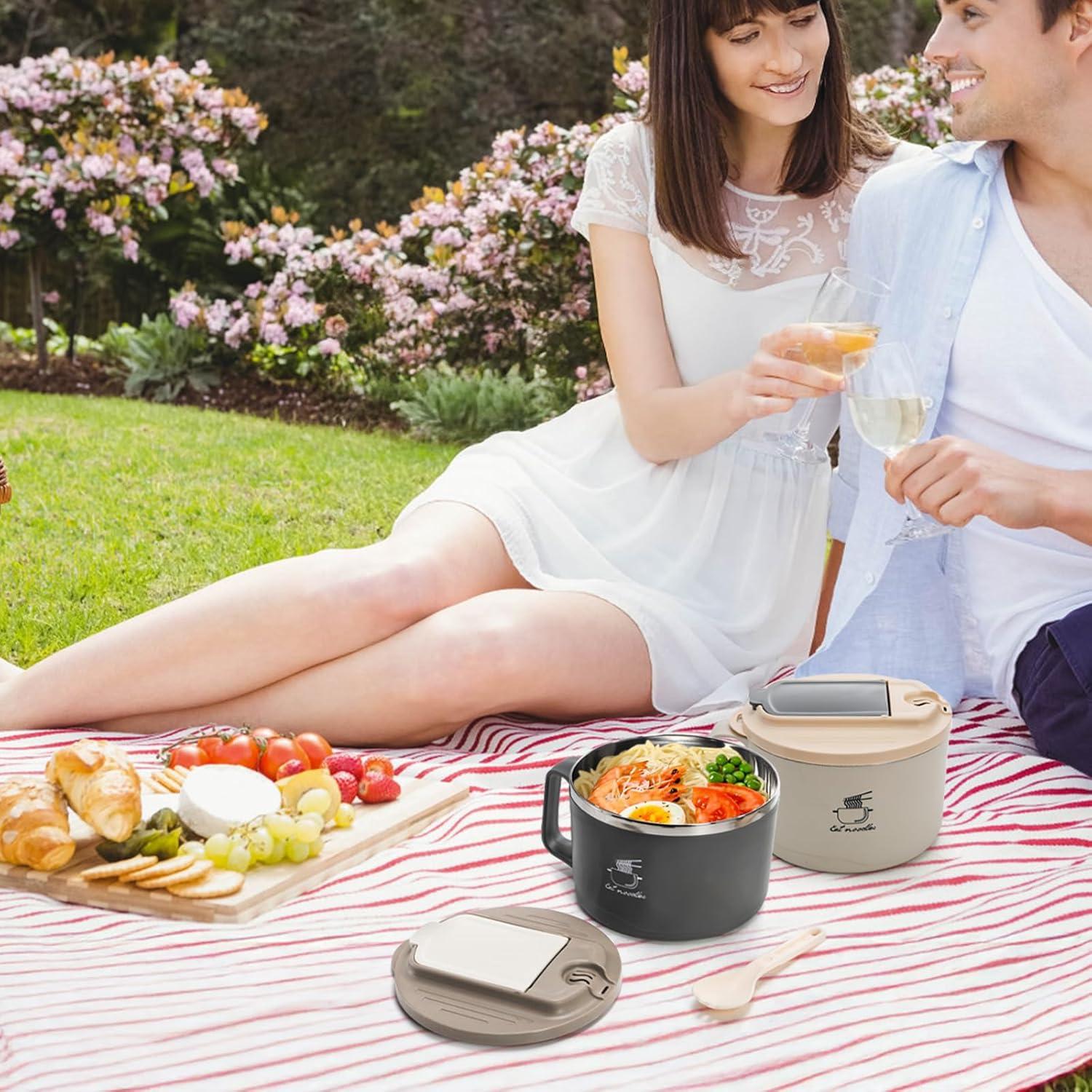 Yesland 2 Tazones de Ramen 1.1 L con Tapa y Mango para Microondas