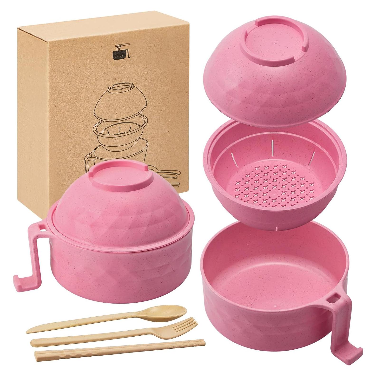 Set Cocinero de Ramen Microondas Romooa 33oz Rosa