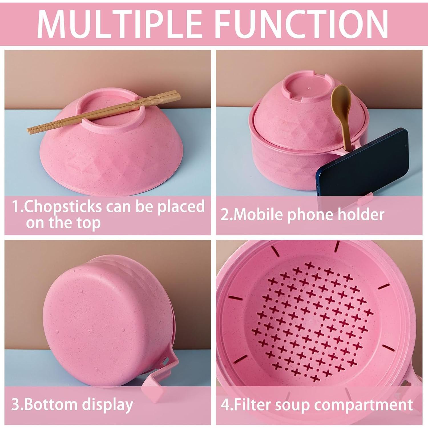 Set Cocinero de Ramen Microondas Romooa 33oz Rosa