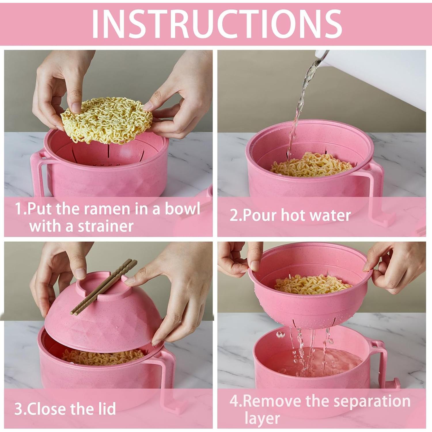 Set Cocinero de Ramen Microondas Romooa 33oz Rosa