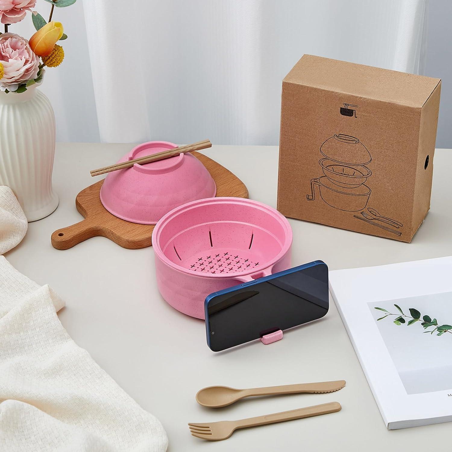 Set Cocinero de Ramen Microondas Romooa 33oz Rosa