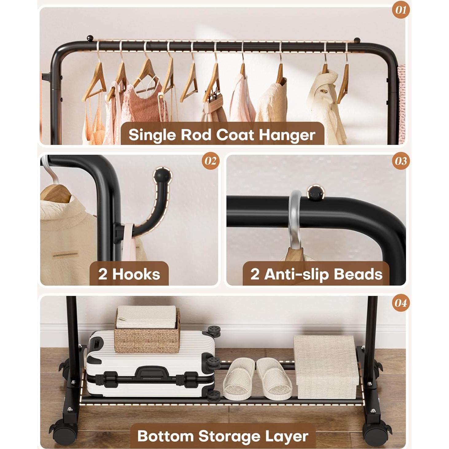 Perchero de Ropa Homde 81cm Alta Resistencia 54kg Negro