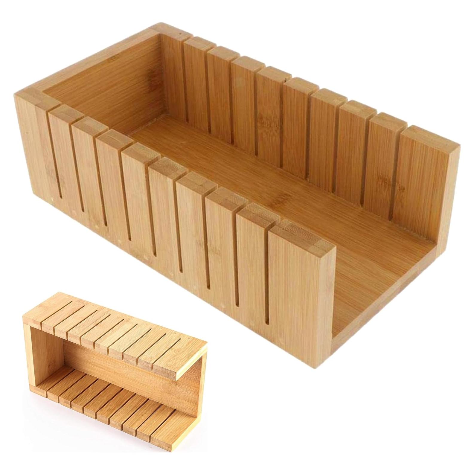 Cortador de Pan de Bambú Ajustable S V con Bandeja para Migas