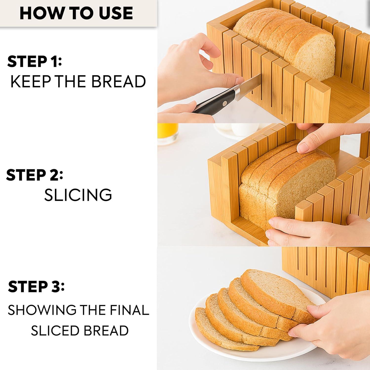 Cortador de Pan de Bambú Ajustable S V con Bandeja para Migas