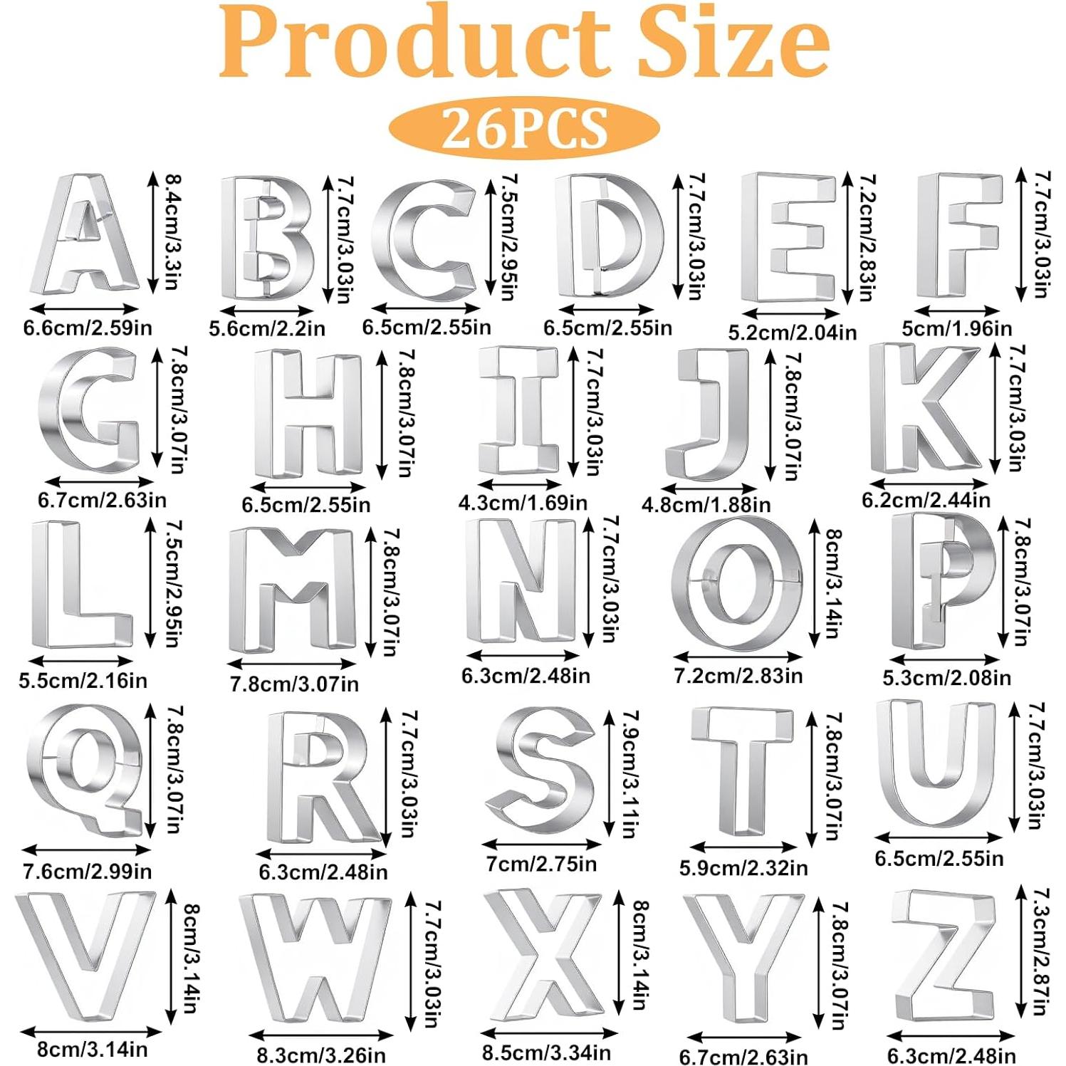 Cortadores de Galletas de Letras A-Z SynHHergyx 26 Piezas 7.6 cm